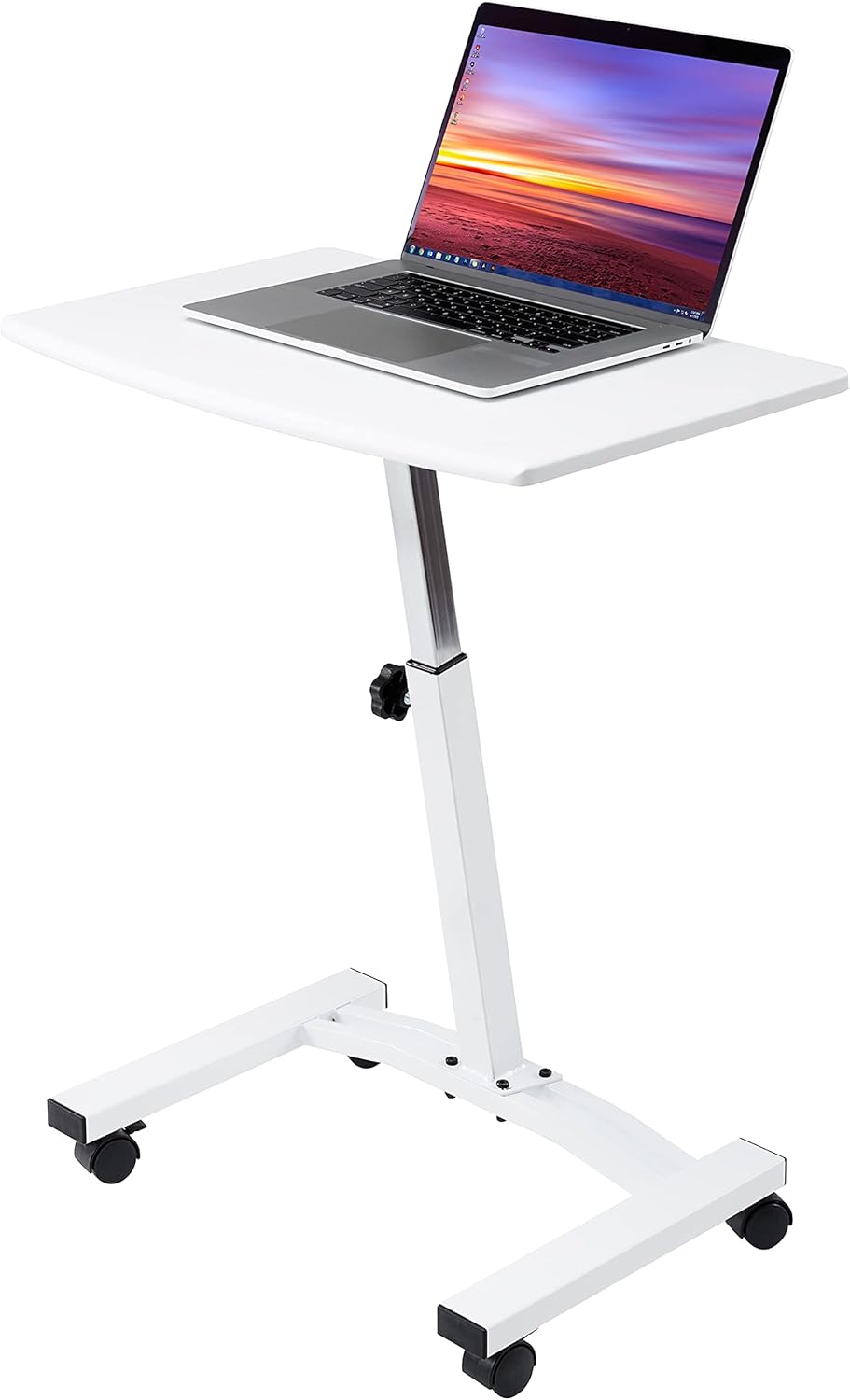 Mobile Height Adjustable Laptop Workstation Desk Cart with Wheels, White R296
