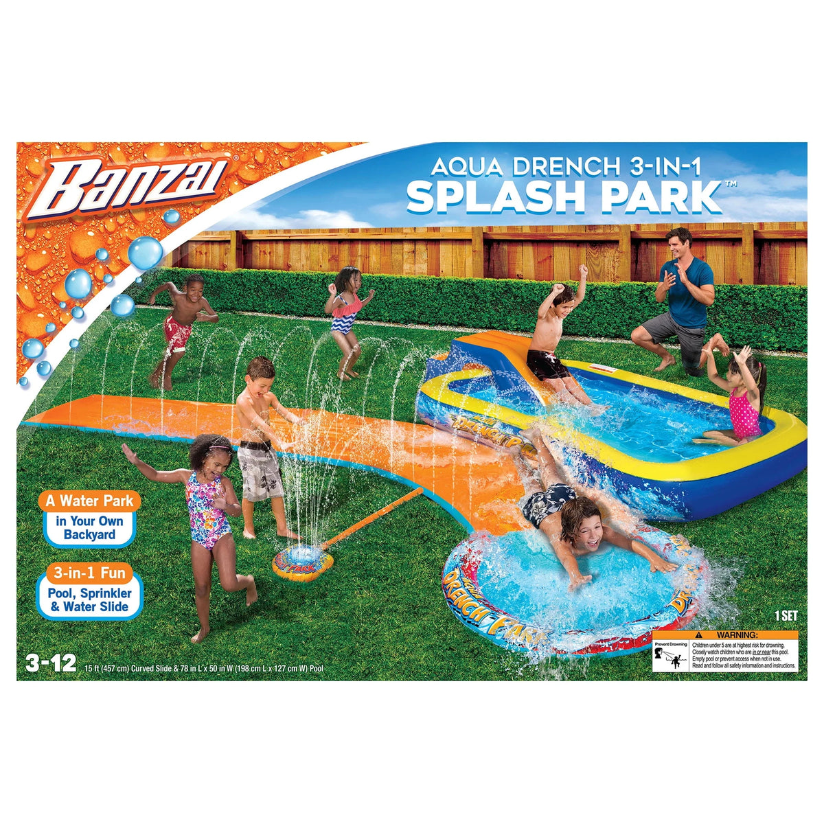 3-In-1 Splash Park with Pool, Sprinkler & Waterslide C943798