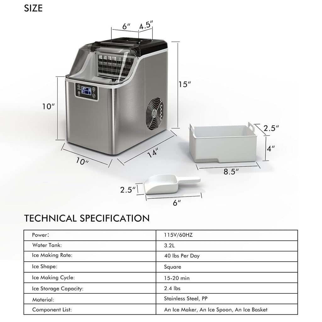 40LBS/24H Portable Compact Ice Machine with Auto Self-Cleaning Function N714199