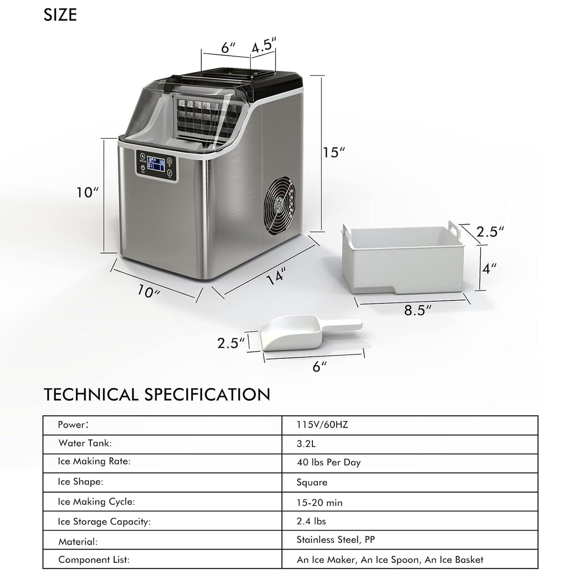 40LBS/24H Portable Compact Ice Machine with Auto Self-Cleaning Function N714199