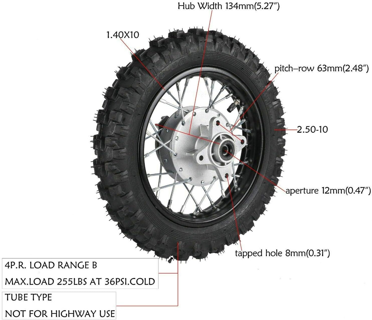 2.5-10" Rear Wheel Tire Assembly for Dirt Pit Bike F6091