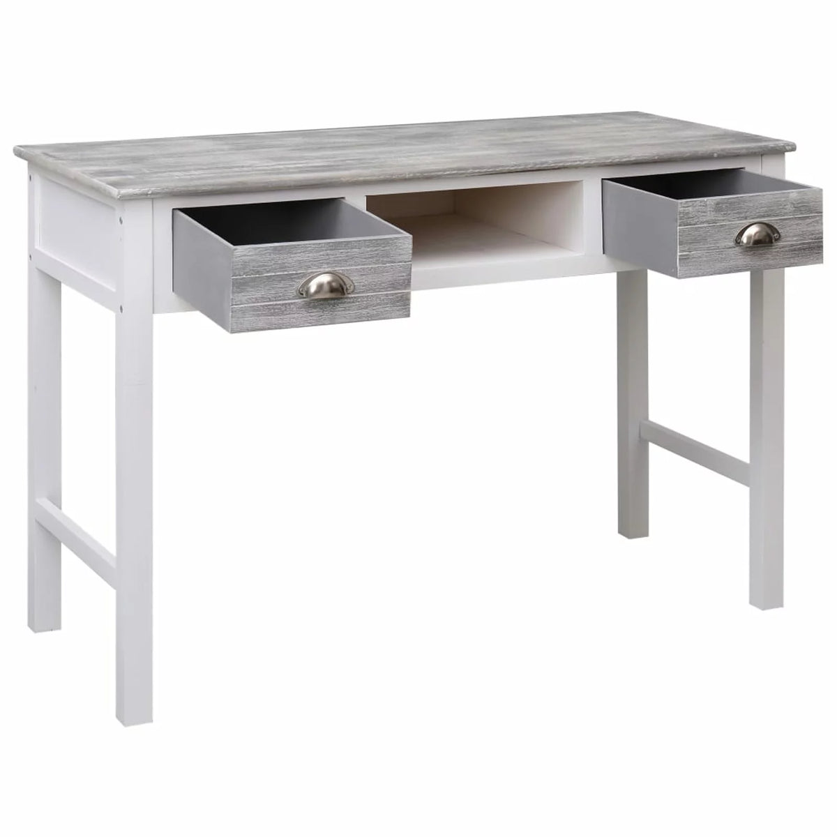 Gray Wood Writing Desk with 2 Drawers 43.3in x 17.7in x 29.9in B997441