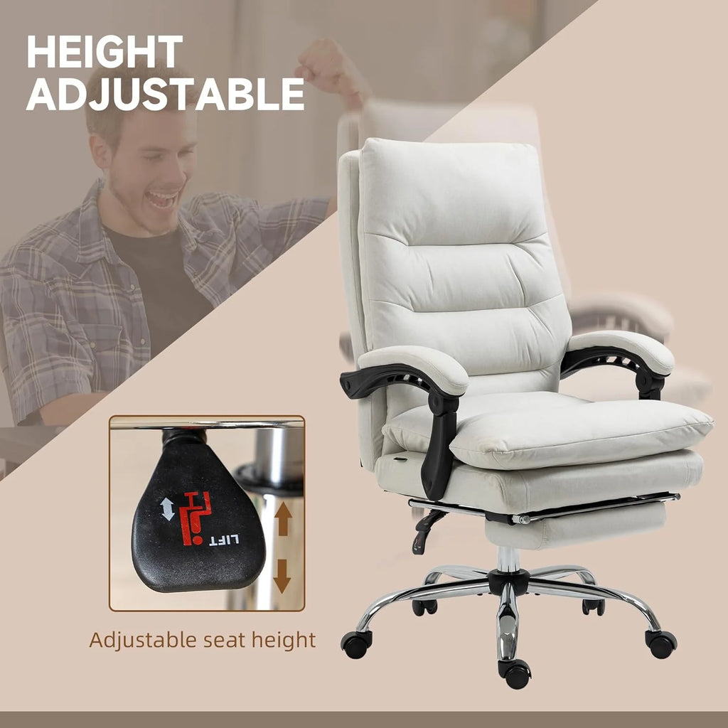 Cream White Microfibre Heated Reclining Massage Office Chair with Footrest O65552