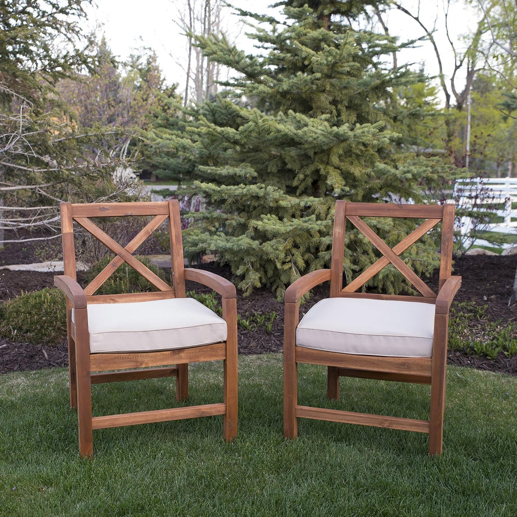 Solid Acacia Wood X Frame Outdoor Bench, 52 Inch, Brown I659