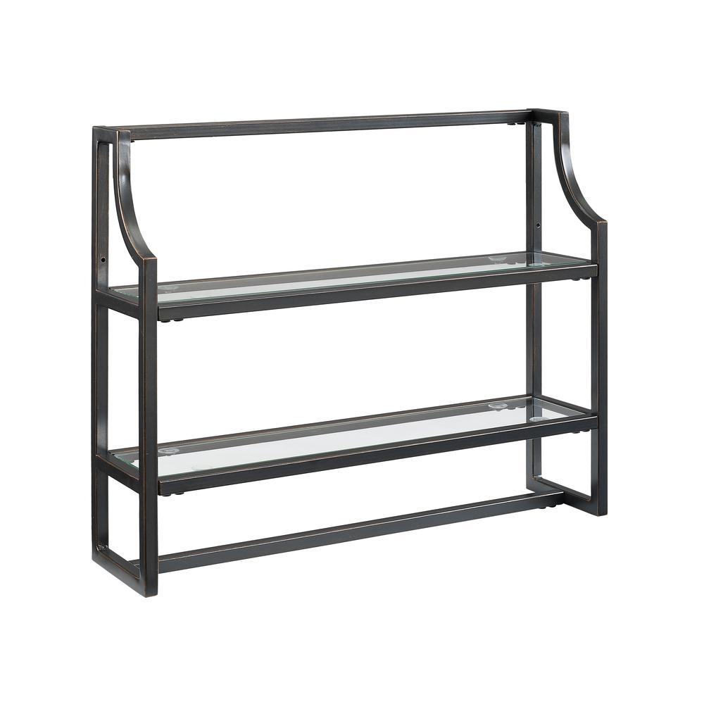 Oil Rubbed Bronze 2 Shelf Glass Metal Wall Shelf L156
