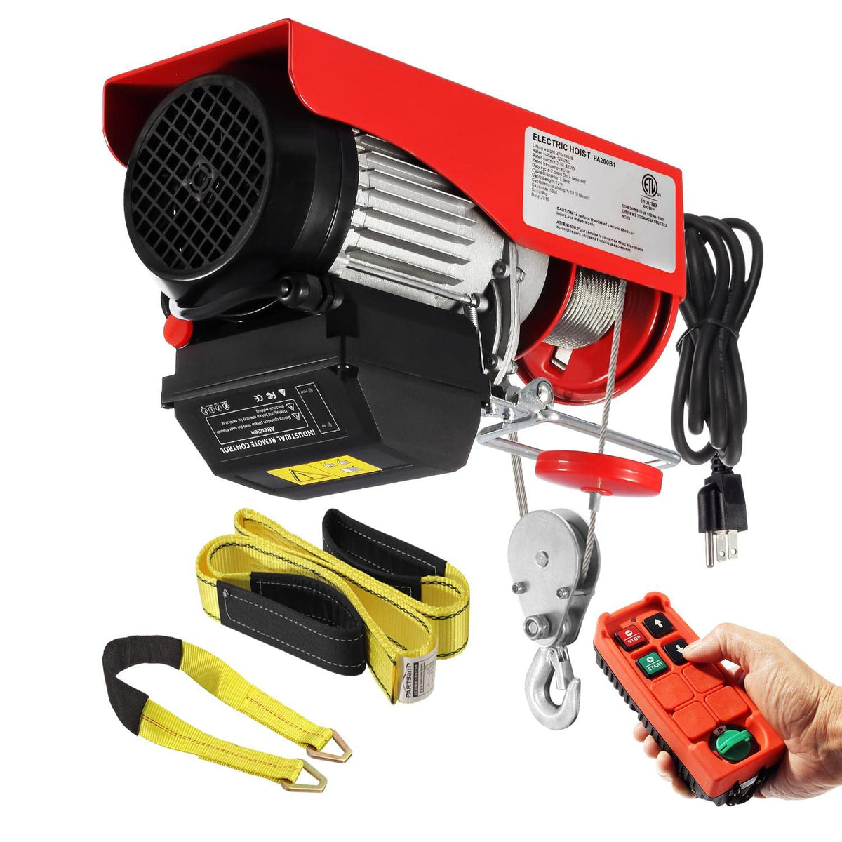 440lbs Automatic Electric Cable Hoist with Wireless Remote Control 120V Overhead Winch, 38ft Lifting Height W3471