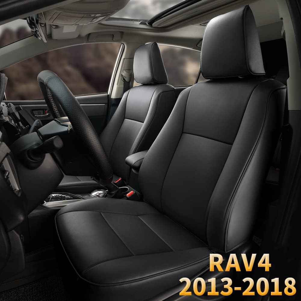 Black Faux Leather Car Seat Covers Full Set V7688