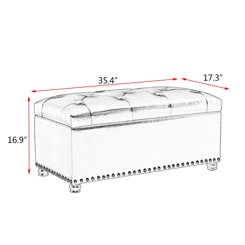Brown Leather Rectangular Storage Bench Ottoman X7007
