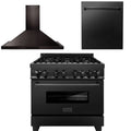 Black Stainless Steel 36 Range, Range Hood, Dishwasher Q3269