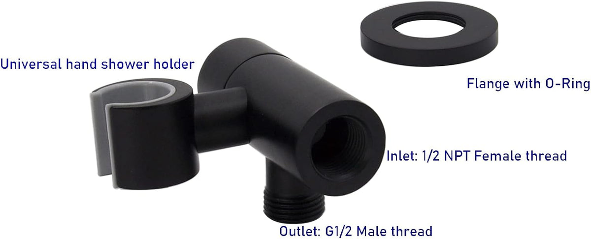 Solid Brass Matte Black Wall Supply Elbow with Hand Shower Holder P218818