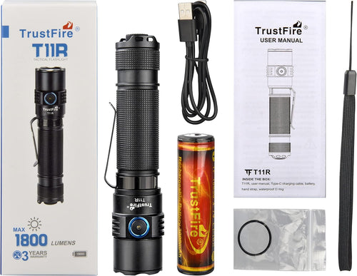 1800 Lumens Type-C Rechargeable IP68 Waterproof Tactical Flashlight U49644