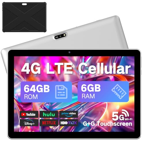 10.1 inch 4G LTE Tablet with SIM Card Slot, 64GB Storage, 1280x800 IPS, Dual Cameras F852413