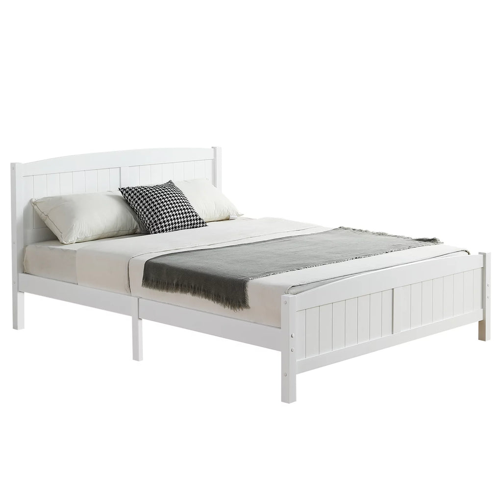 White Full Platform Bed with Headboard and Footboard J433215