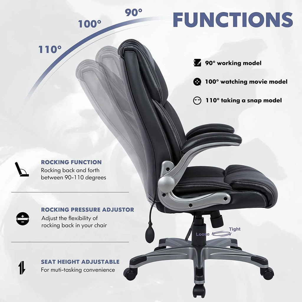 High Back Ergonomic Leather Office Chair with Flip-up Arms A581