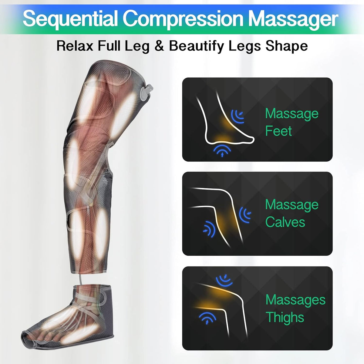 Leg Massager with Air Compression, 2 Heat Levels, 4 Modes 4 Intensities F100788
