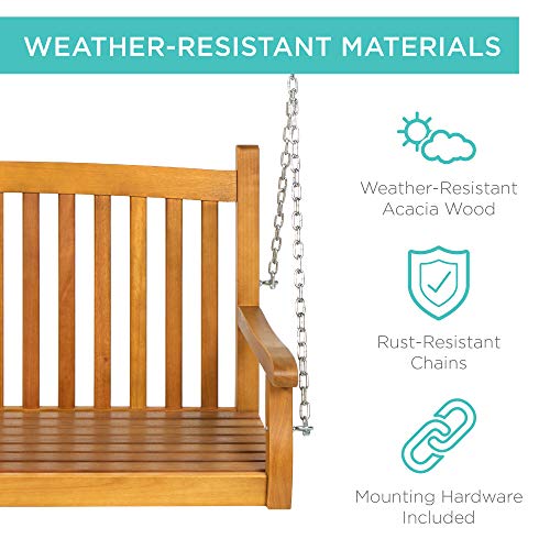 48in Wood Outdoor Hanging Bench Chair with Mounting Chains J778354