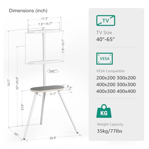 Height Adjustable Swivel TV Stand for 40 to 65 Inch Screen with Wooden Tray I3034