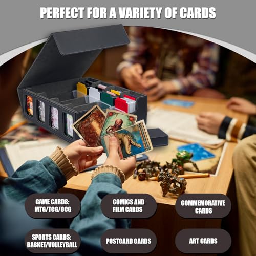 Trading Card Storage Box with Window Dice Tray, Black Grey R861345