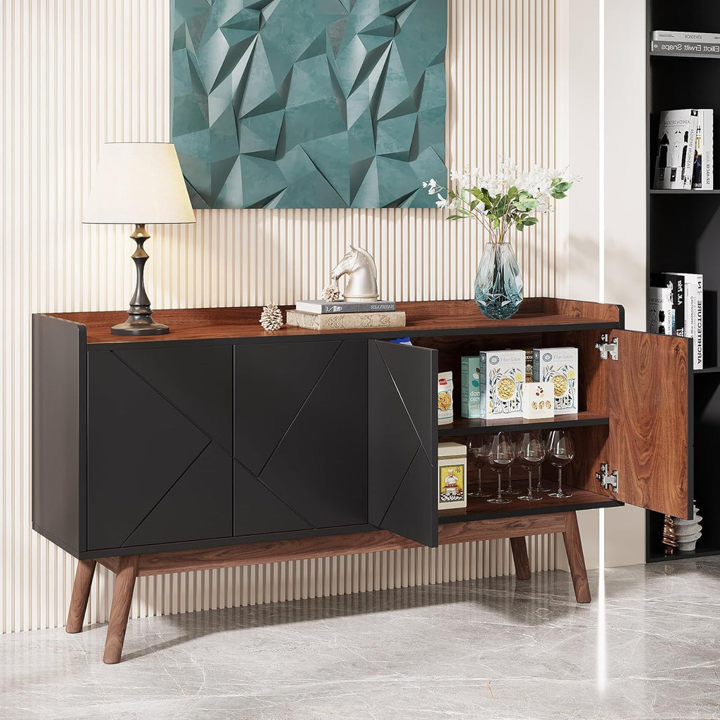 Black 55" Wood Sideboard Cabinet with Doors J88499
