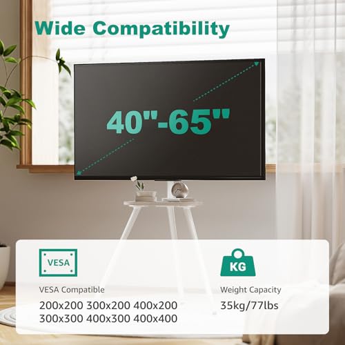 Height Adjustable Swivel TV Stand for 40 to 65 Inch Screen with Wooden Tray I3034