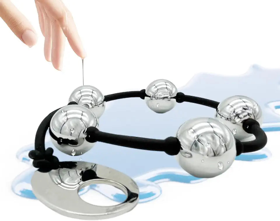 Metal Anal Beads Butt Plug with 5 Anal Balls Prostate Massager X594