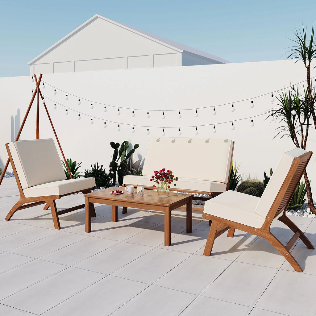4-Piece V-shaped Acacia Solid Wood Outdoor Sofa O263852