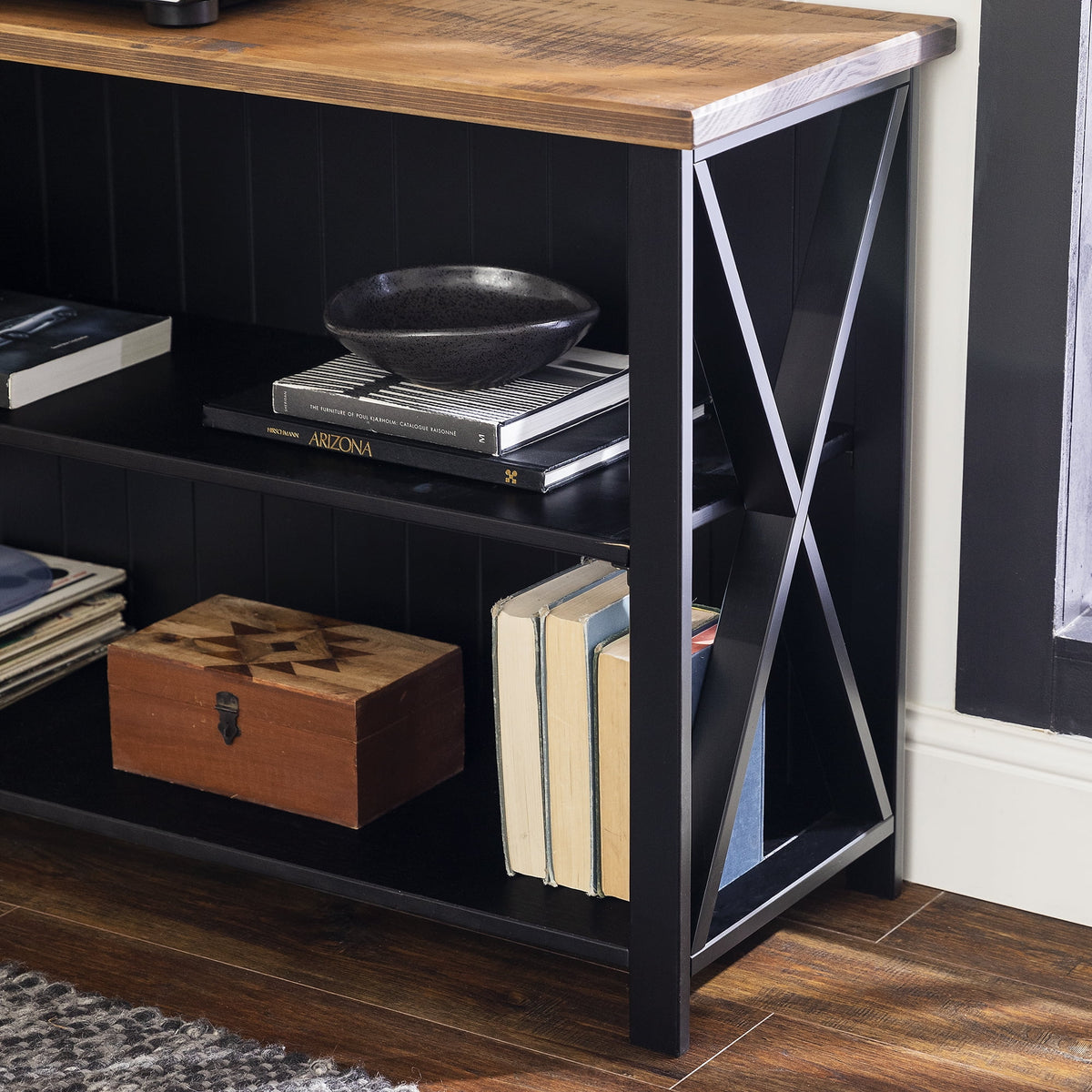 Black Solid Wood Storage Console Table E89862