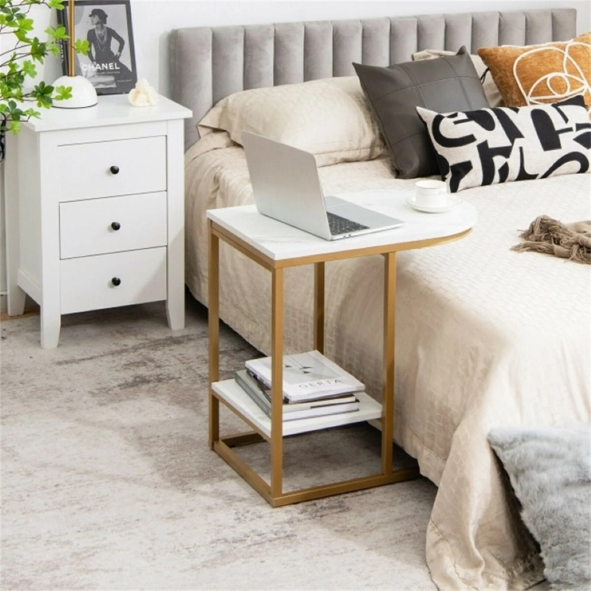 Mini Side Table with Steel Frame & Faux Marble Top T426