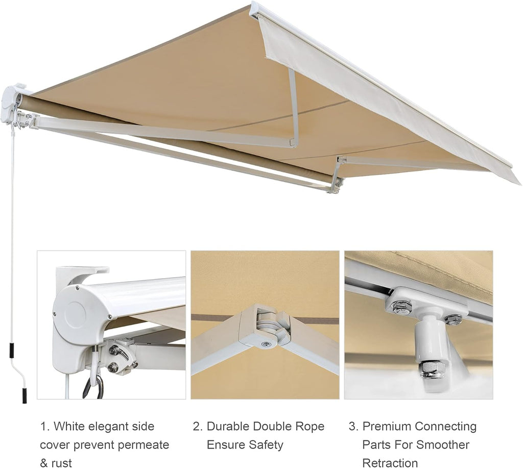 Beige 12'x10' Retractable Motorized Patio Awning I10248
