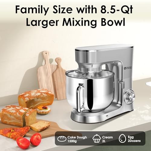 900W 8.5 QT Tilt-head Stand Mixer with Dough Hook, Wire Whip, Flat Beater & Splash Guard Q12582