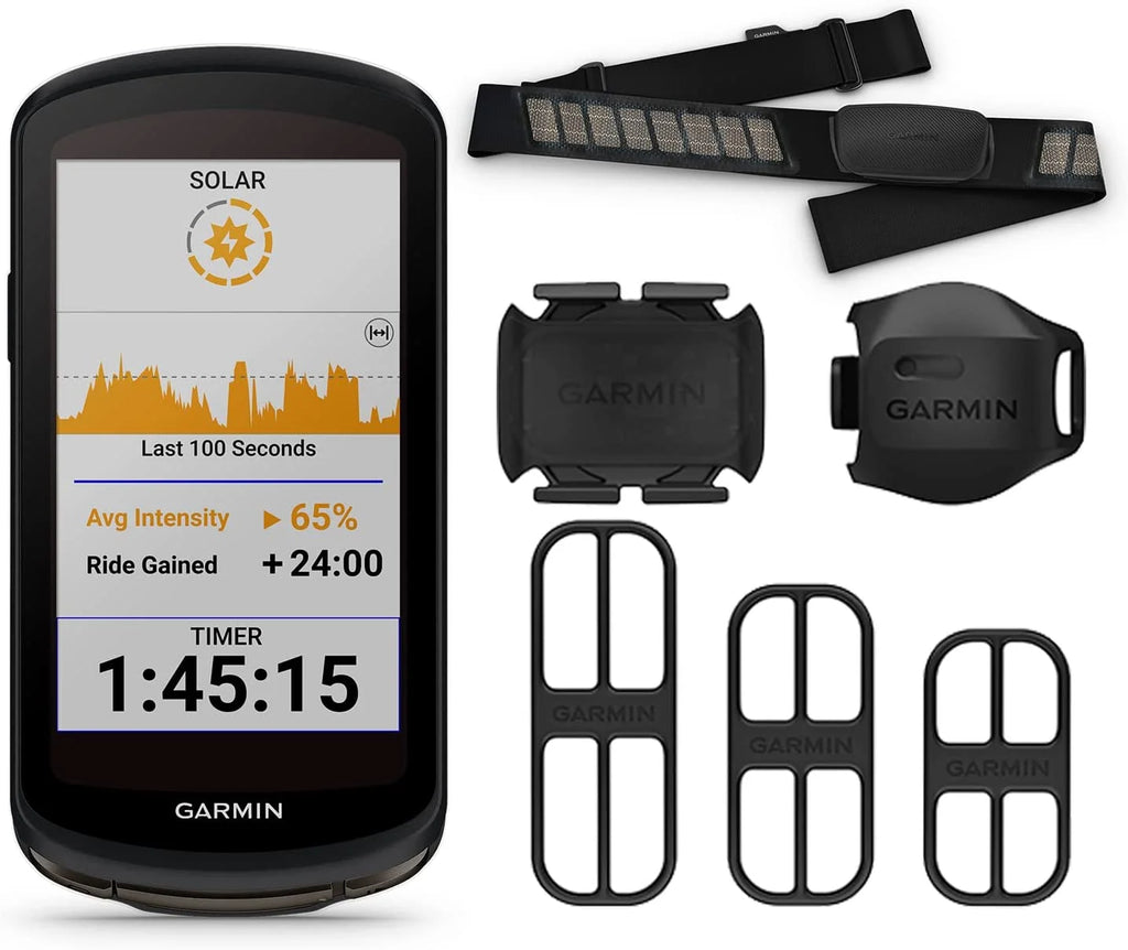 Garmin Edge 1040 Solar GPS Bike Computer with Speed Sensor 2, Cadence Sensor 2, HRM-Dual, Black Silicone Case, Mounts Z61687