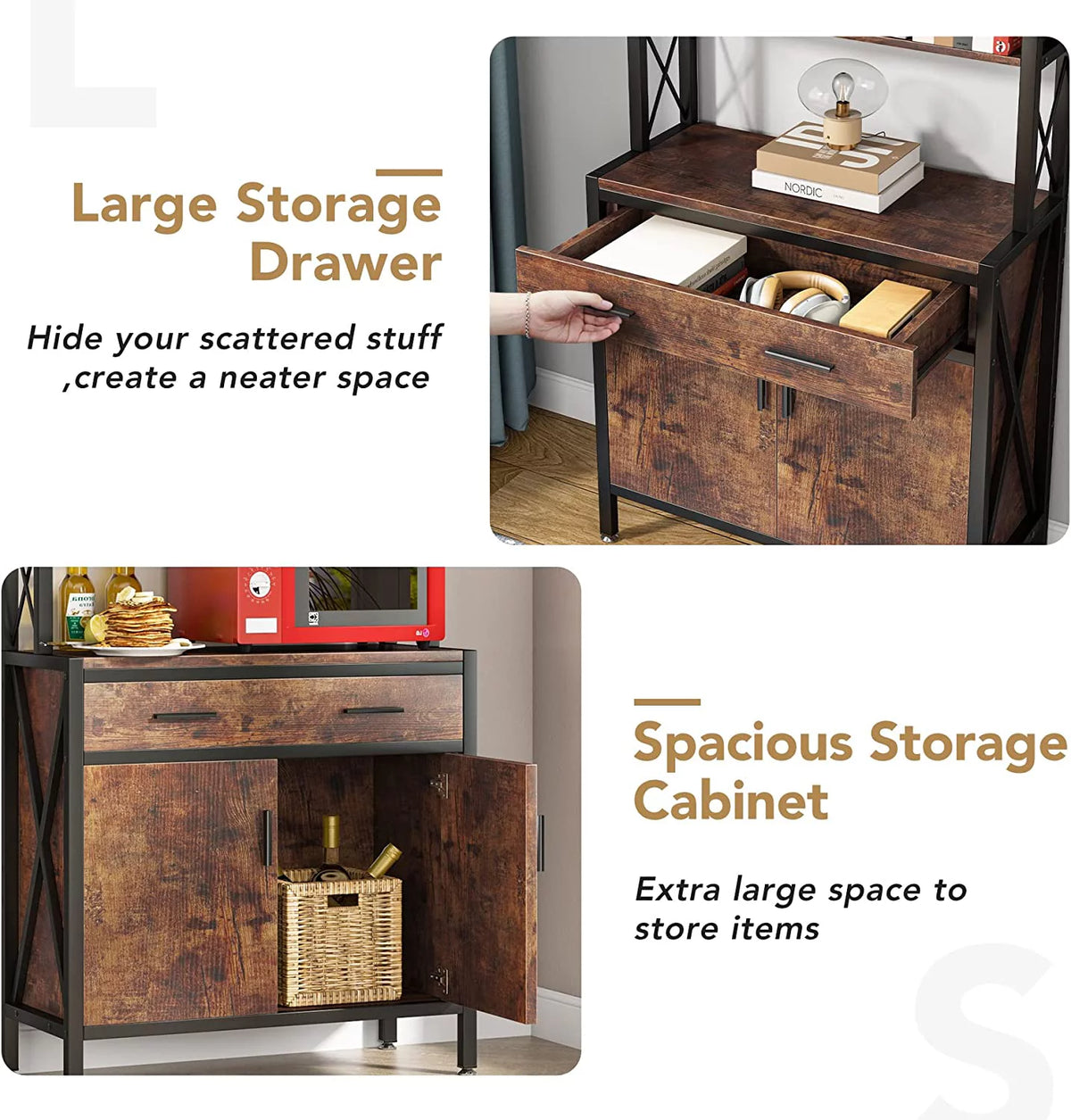 Tall Industrial Bookshelf with Drawer and Doors V648879