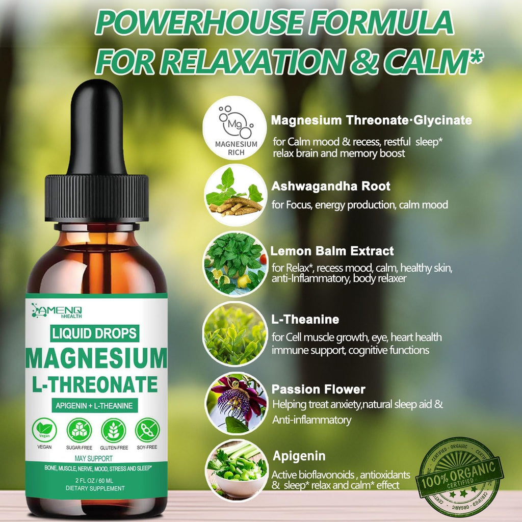 Magnesium L-Threonate Liquid with Apigenin Theanine Passion Flower Lemon Balm G578
