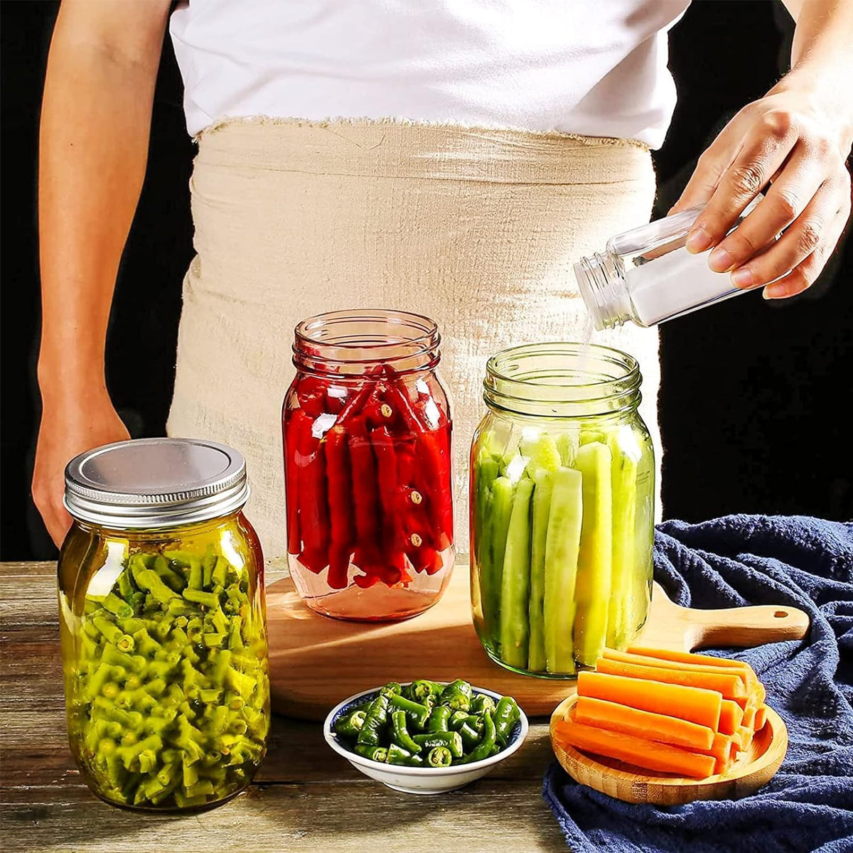 12 Pack 16 oz Clear Glass Mason Jars with Airtight Lids and Bands Q407