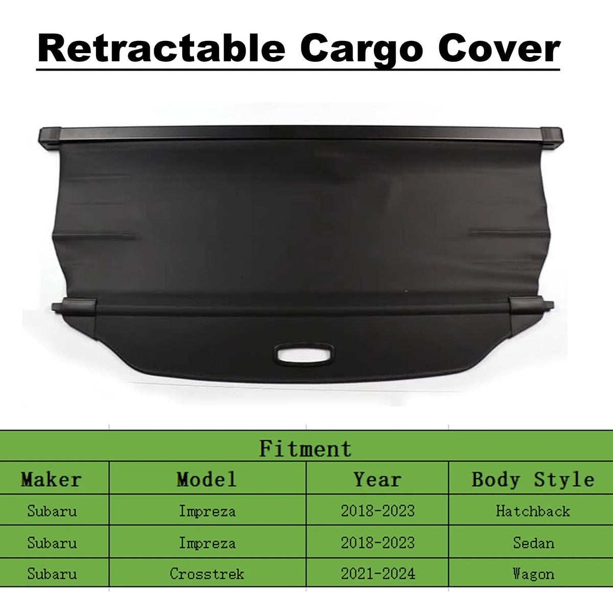 Retractable Cargo Cover for Subaru Crosstrek Impreza, Black T314399
