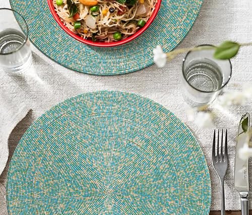 Gold White 13" Round Set of 4 Beaded Placemat O9313
