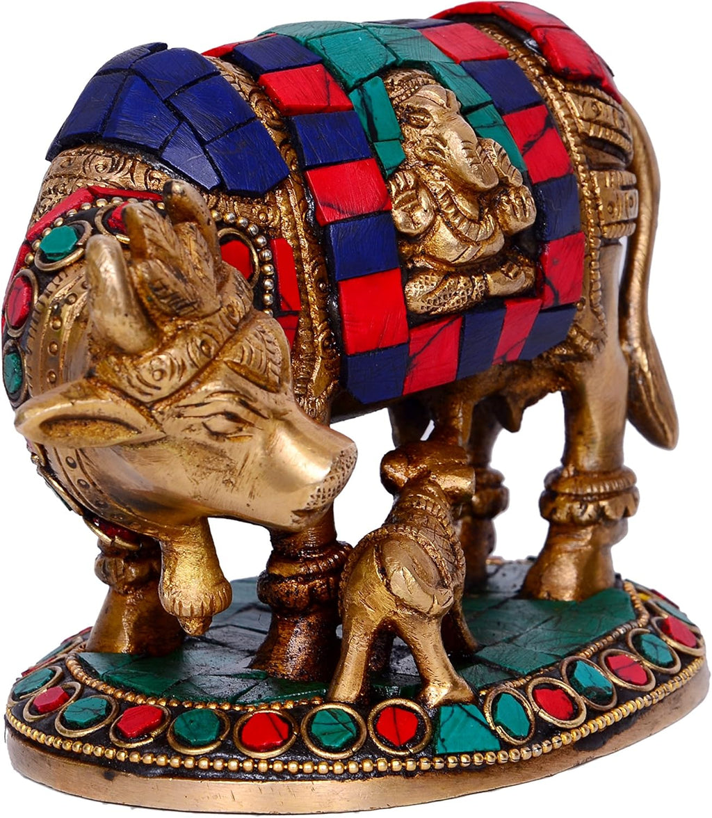 Brass Cow and Calf with Stonework Y5636