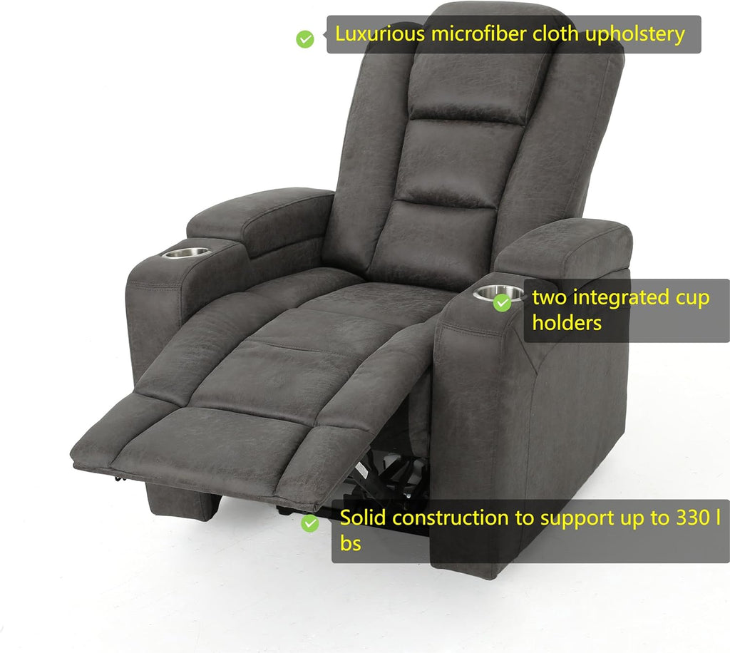 Power Recliner Chair with USB, Arm Storage, and Cup Holders R23147