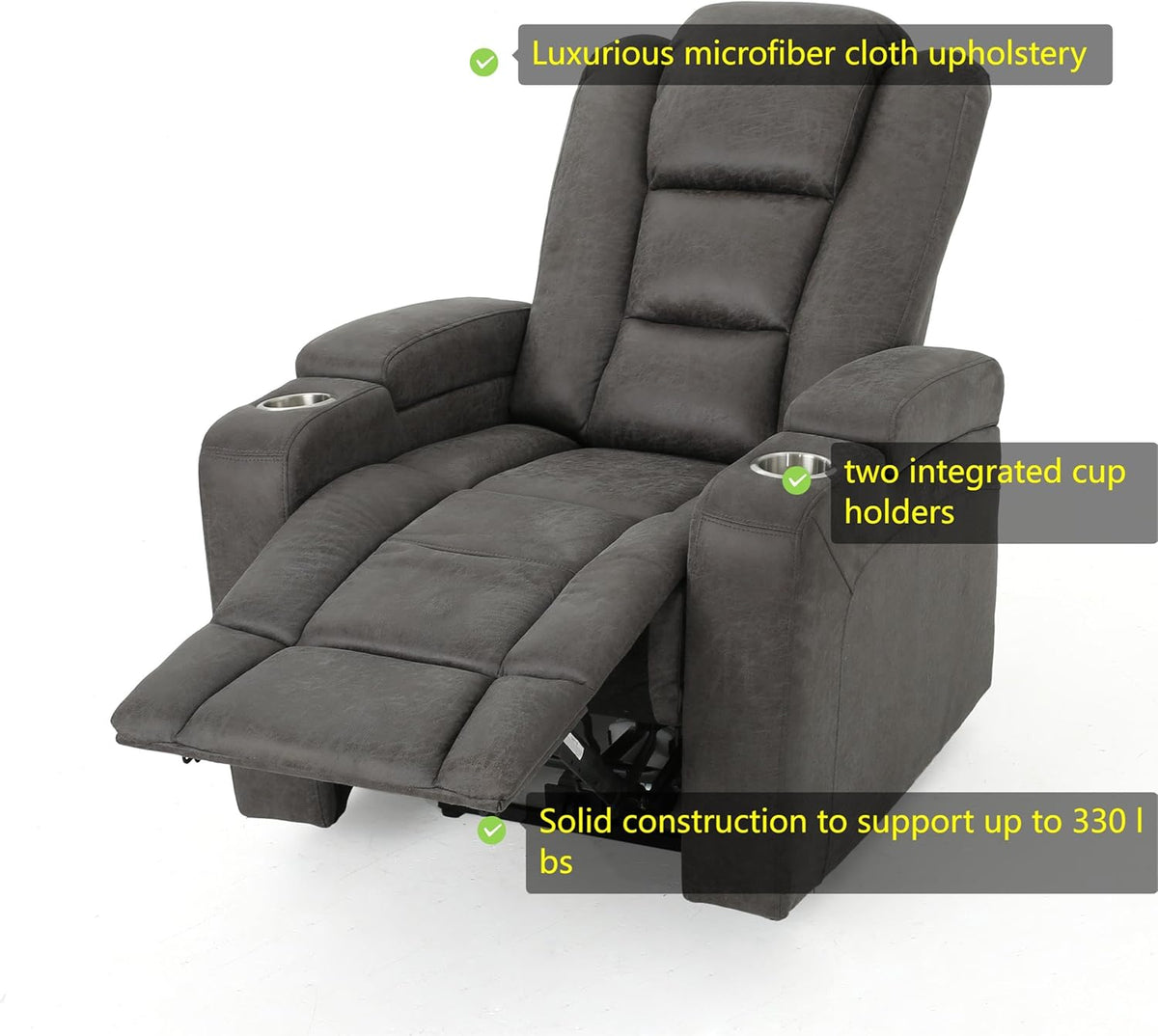 Power Recliner Chair with USB, Arm Storage, and Cup Holders R23147
