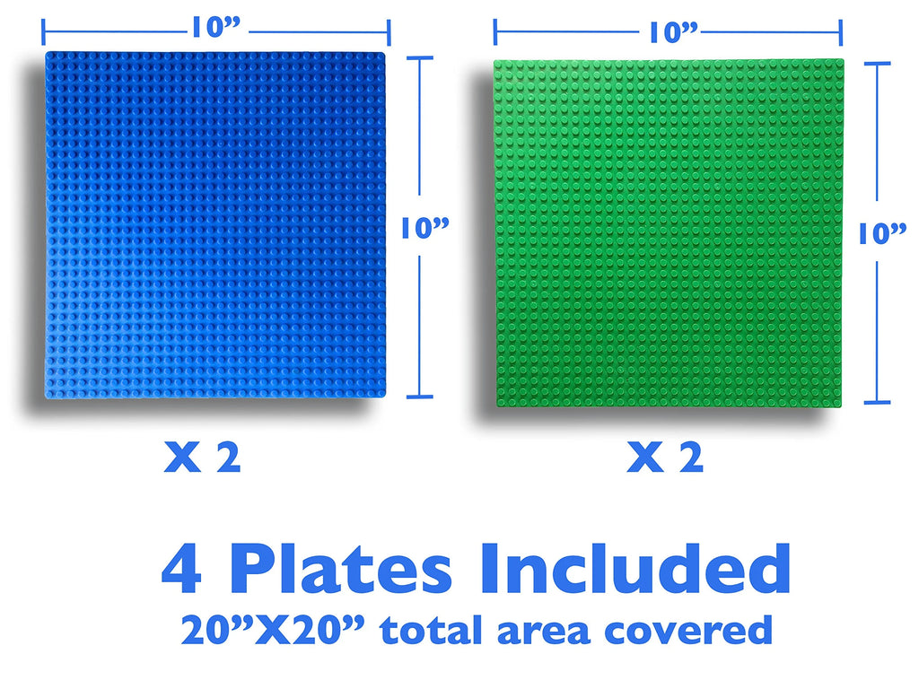 4 Building Blocks Baseplates 10"x10" Blue and Green U967