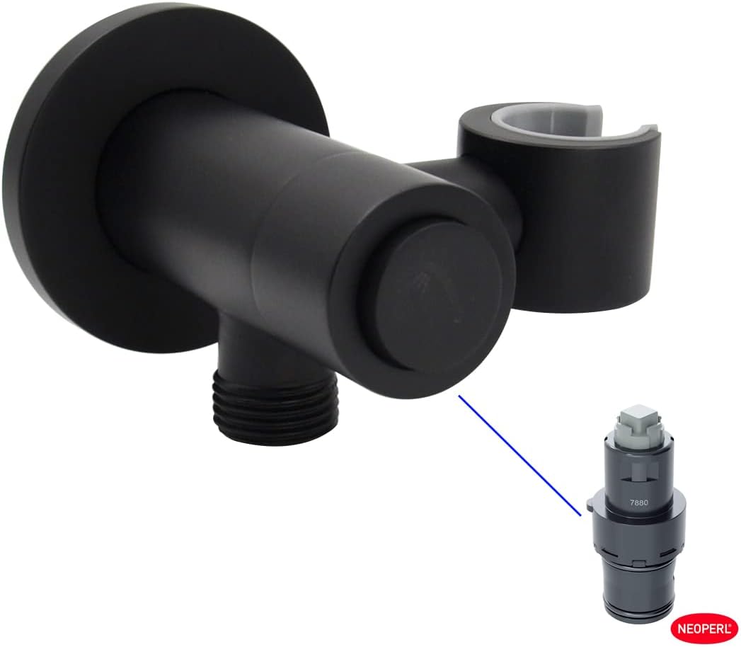 Solid Brass Matte Black Wall Supply Elbow with Hand Shower Holder P218818