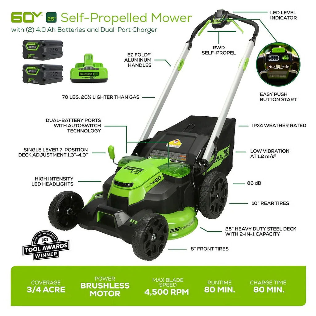 60V Cordless Self-Propelled Lawn Mower with 4.0Ah Batteries & Charger U91468
