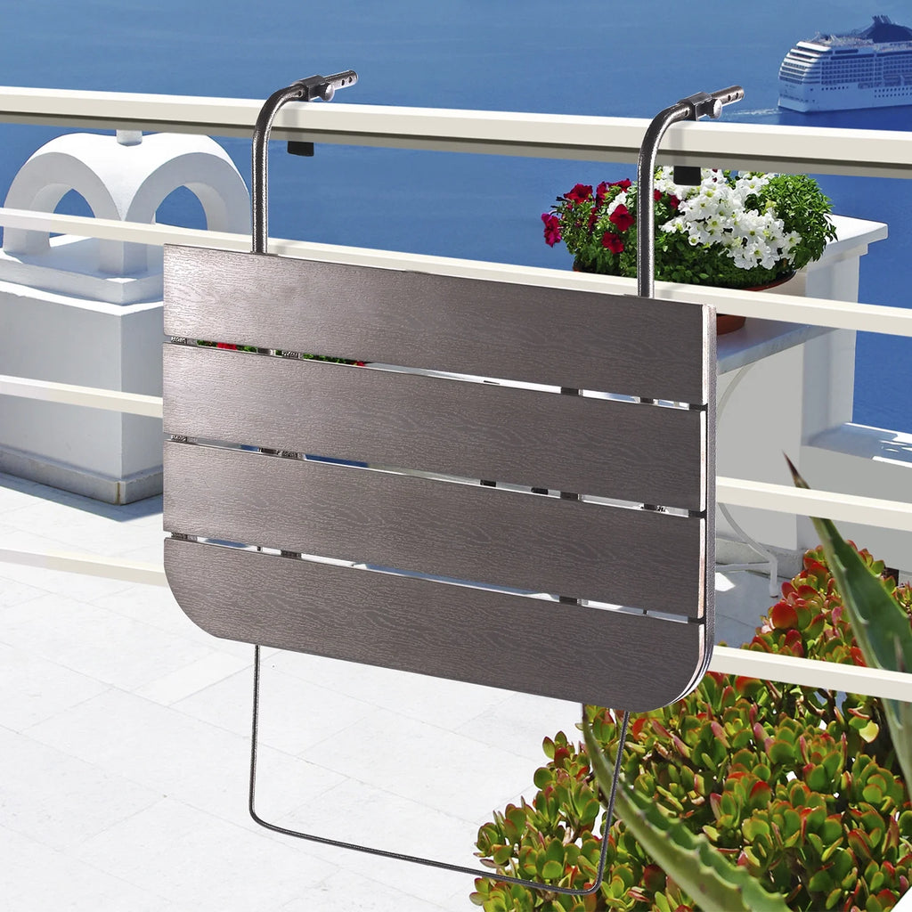 Balcony Hanging Folding Aluminium Side Table 23.6"(L) x 15.7"(W) Brown A249