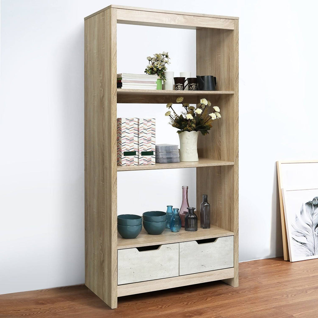 3-Shelf Bookcase with Drawers - Oak Q84638