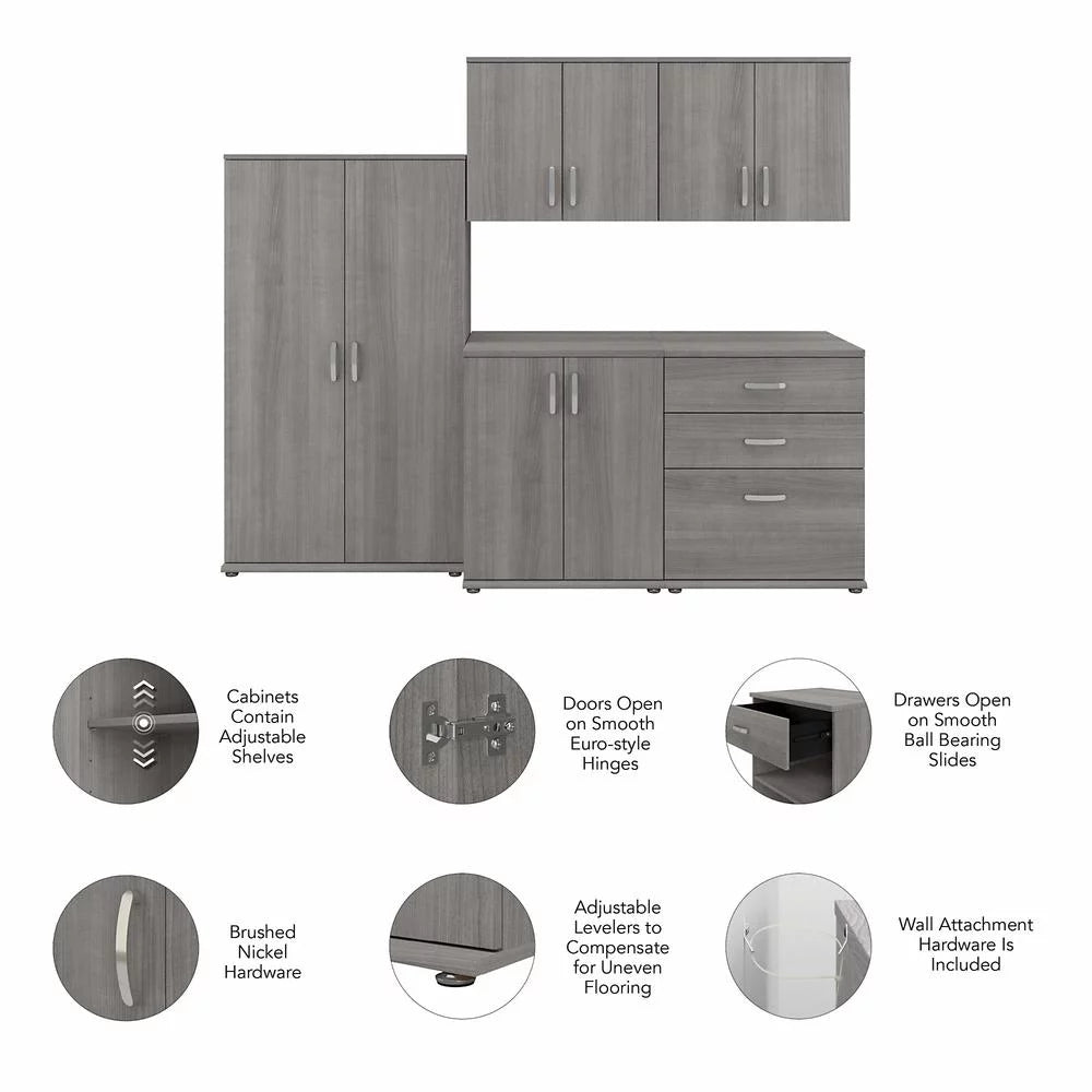 5 Piece Modular Laundry Room Storage Set with Floor and Wall Cabinets R257237