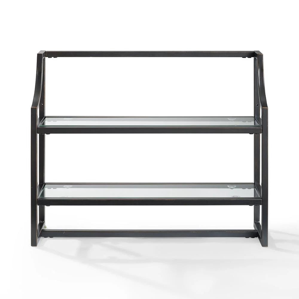 Oil Rubbed Bronze 2 Shelf Glass Metal Wall Shelf L156