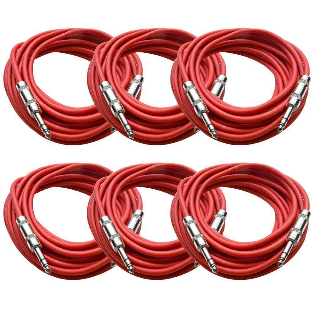 Pack of Six 25 Foot Red 1/4x22 TRS Patch Cable F861895