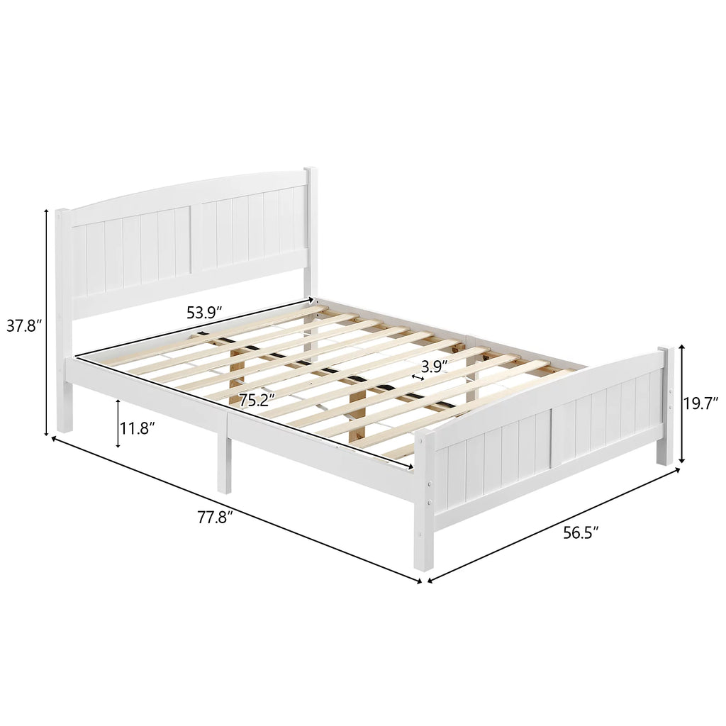White Full Platform Bed with Headboard and Footboard J433215