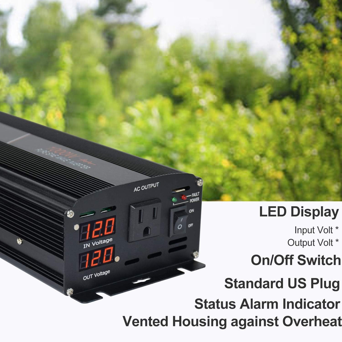 Pure Sine Wave Power Inverter 1000W 12V DC to AC 120V Surge 2000 Watt with LED Display V508