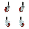 3 inch Red Polyurethane Swivel Caster Set 2 Brake S882999